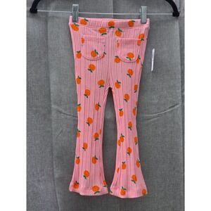 Old Navy Toddler Girls Pink Ribbed Orange Fruit Print Fashion Flare Pants 2T NEW